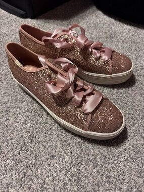 kate spade Glitter Pink Ribbon Lace Platform Sneakers